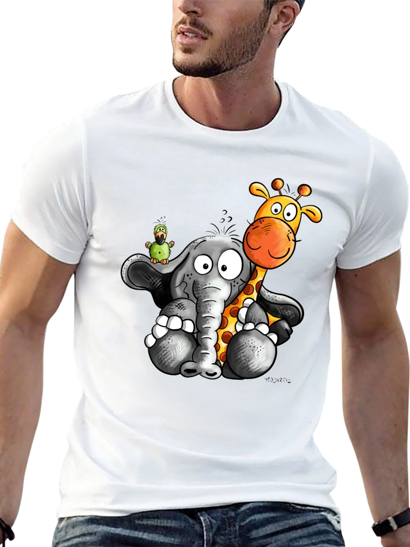 Cartoon Animal Graphic Print Black T-Shirt