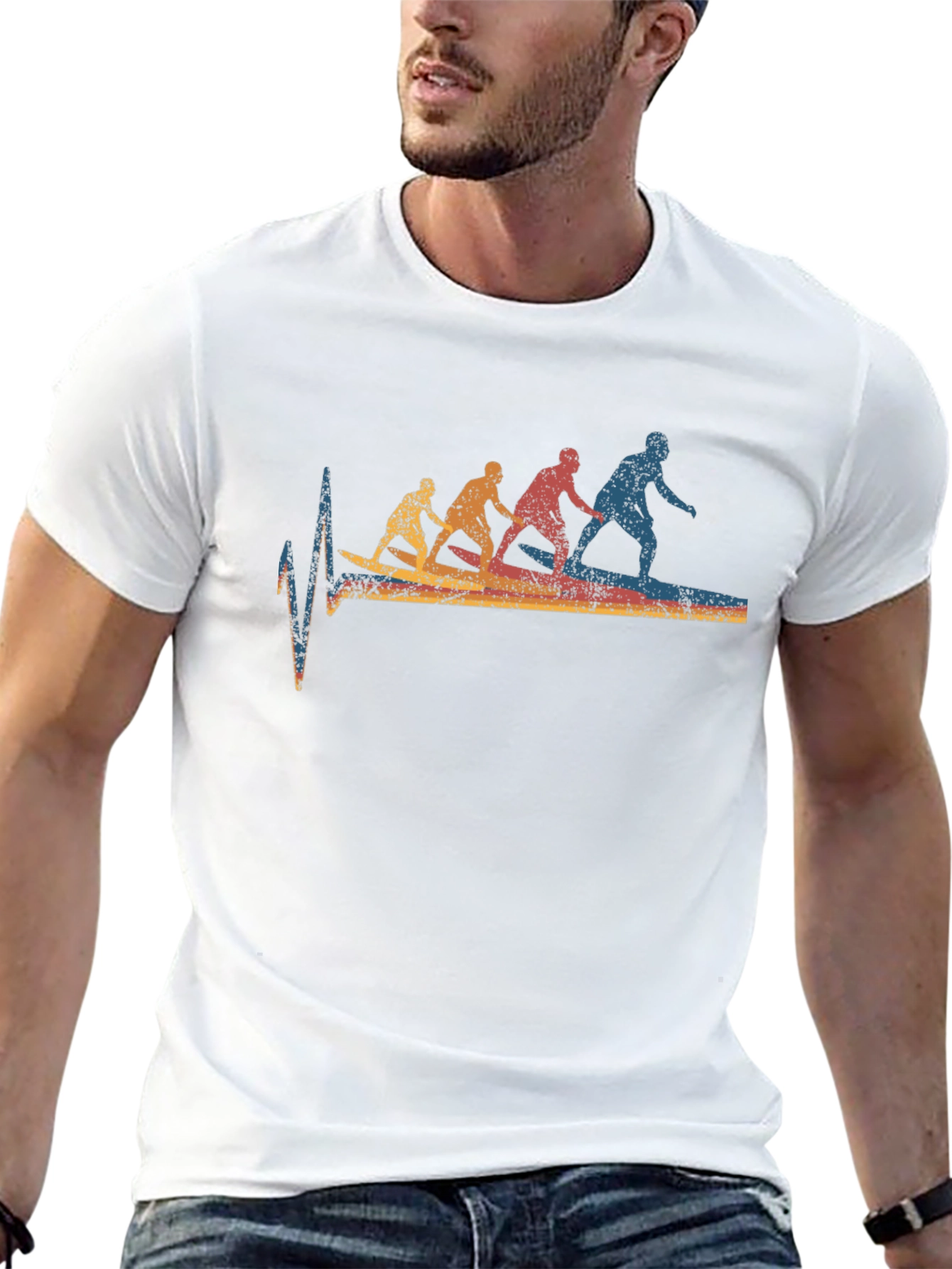 Surfing Evolution Heartbeat Graphic Tee - Black Cotton T-Shirt