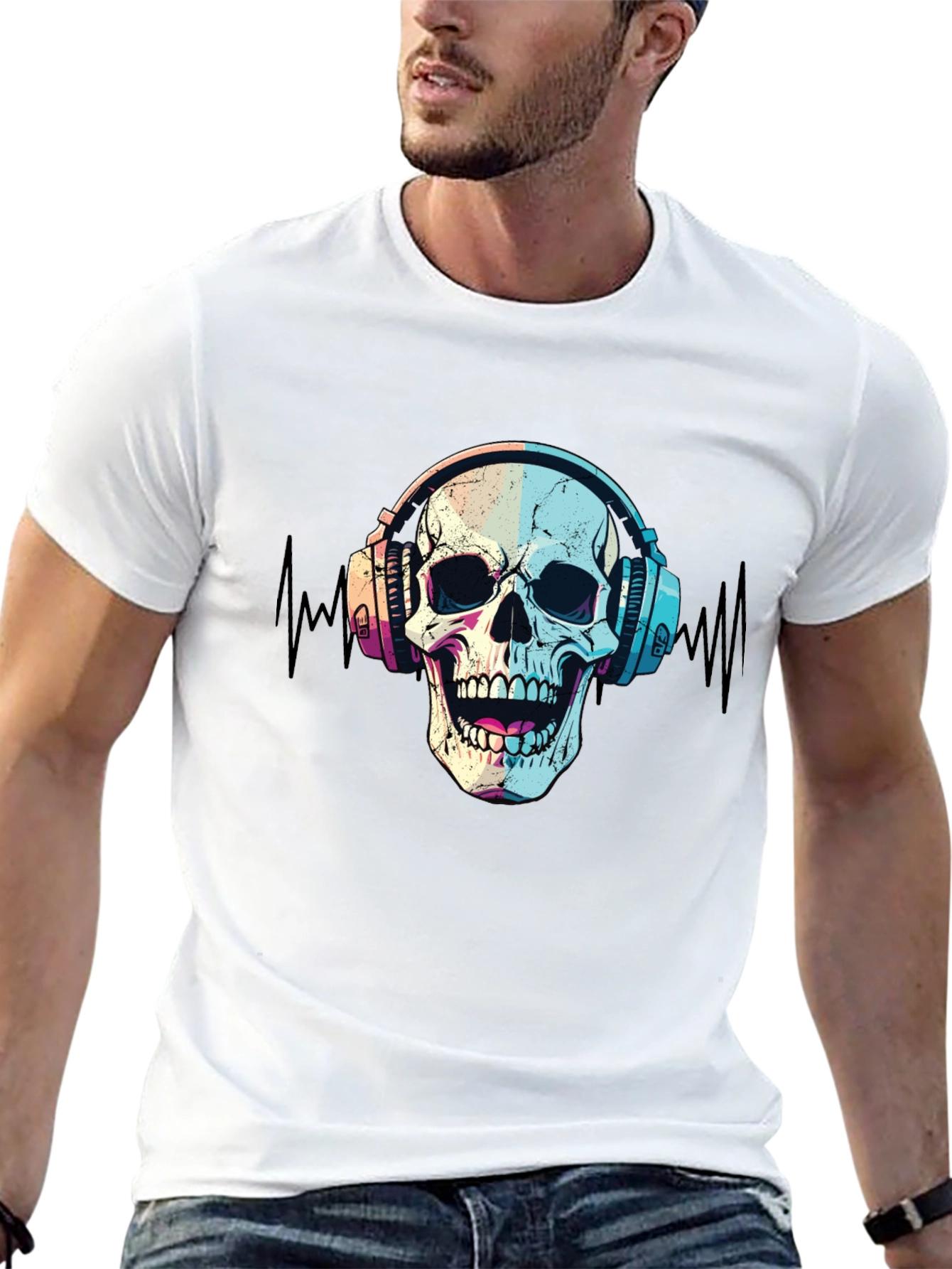 Skull Headphones T-Shirt - Black Graphic Tee