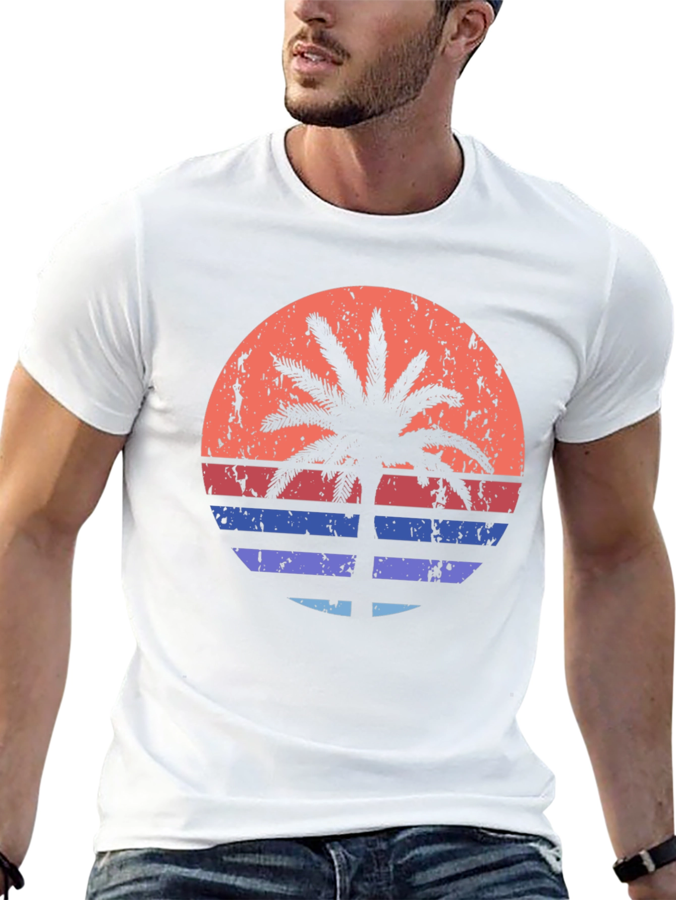Retro Palm Tree Sunset Graphic T-Shirt