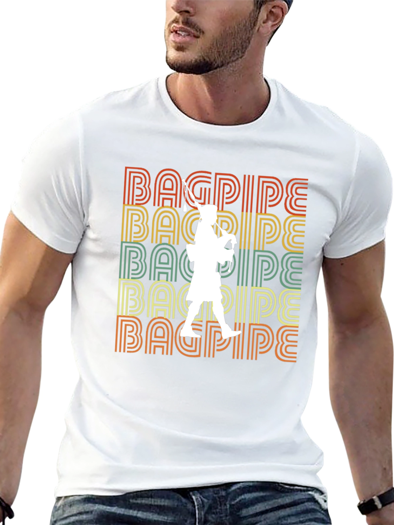 Bagpipe Retro T-Shirt - Scottish Piper Tee