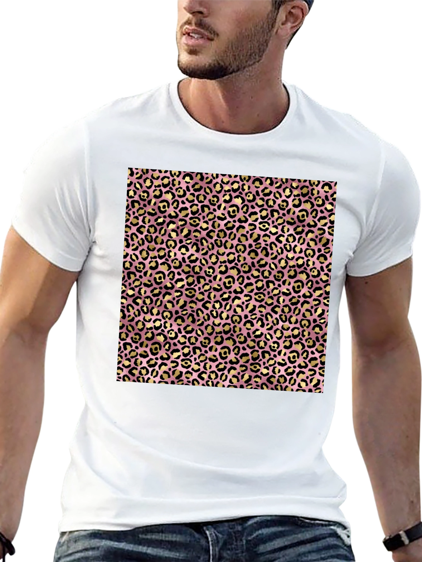 Pink & Gold Leopard Print Black T-Shirt