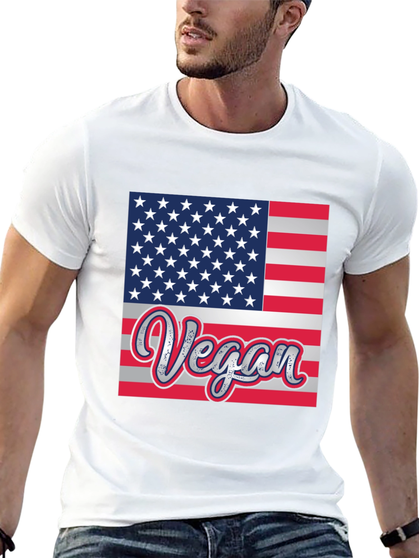 Vegan American Flag Graphic T-Shirt