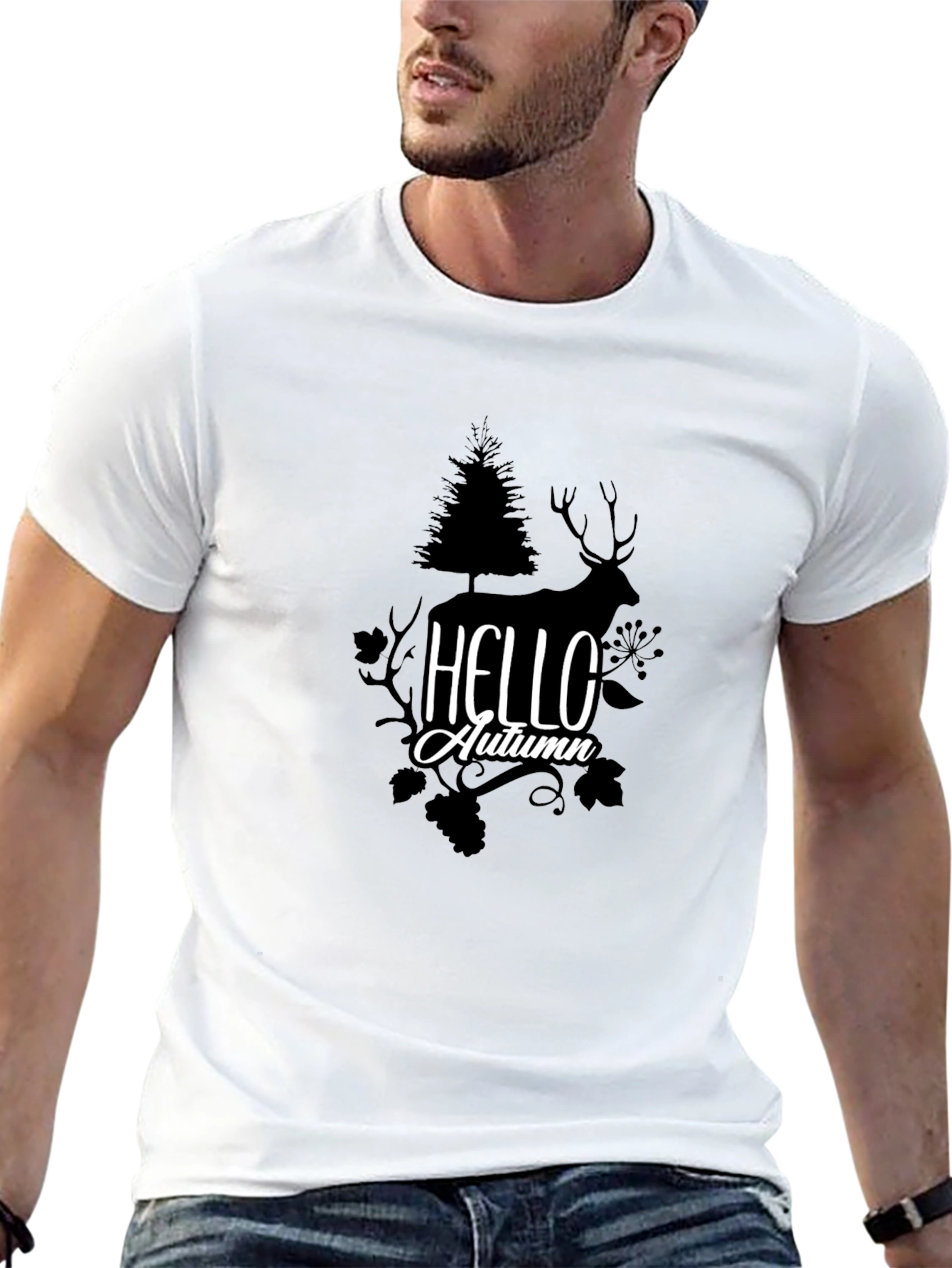 Hello Autumn Graphic Tee - Nature Inspired Black T-Shirt