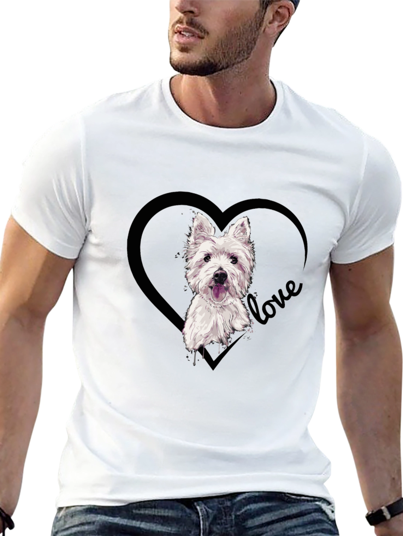 Westie Dog Love Heart T-Shirt - Black