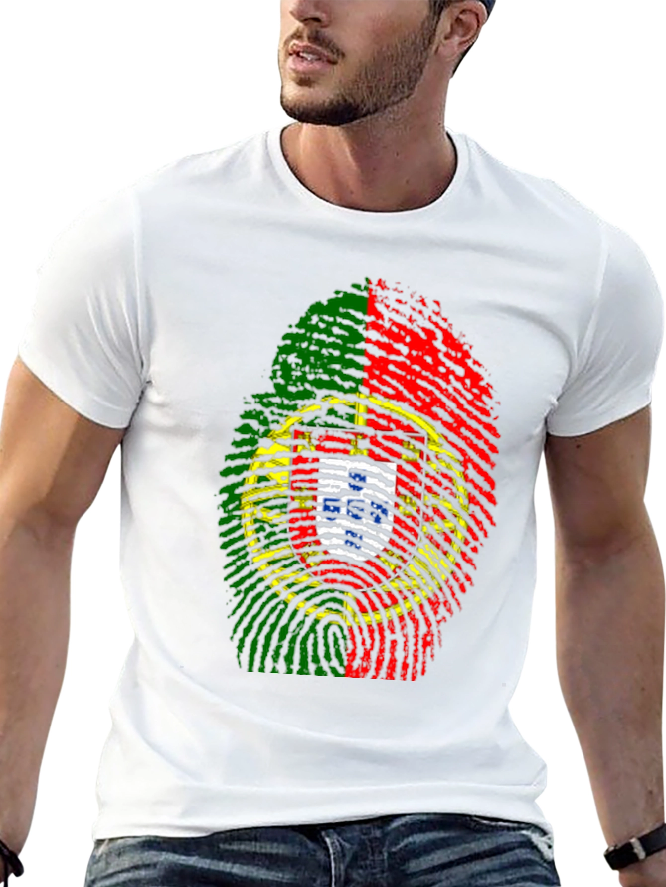 Portugal Flag Fingerprint Graphic Tee - Black