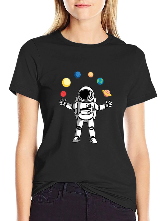 Astronaut Juggling Planets Black T-Shirt