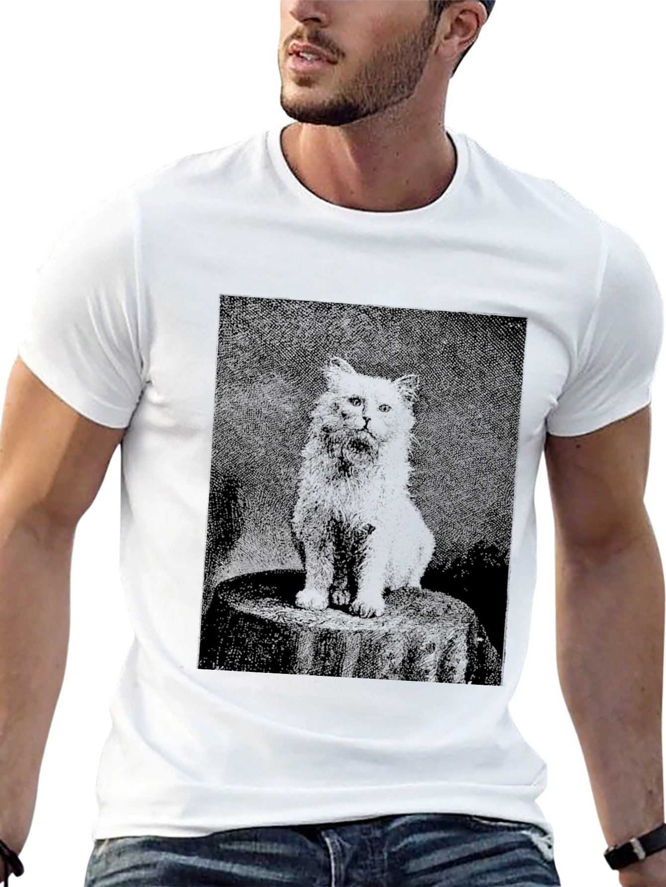 Black T-Shirt with Cat Graphic