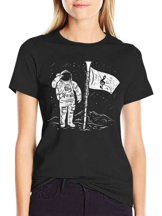 Astronaut Music Flag Black T-Shirt