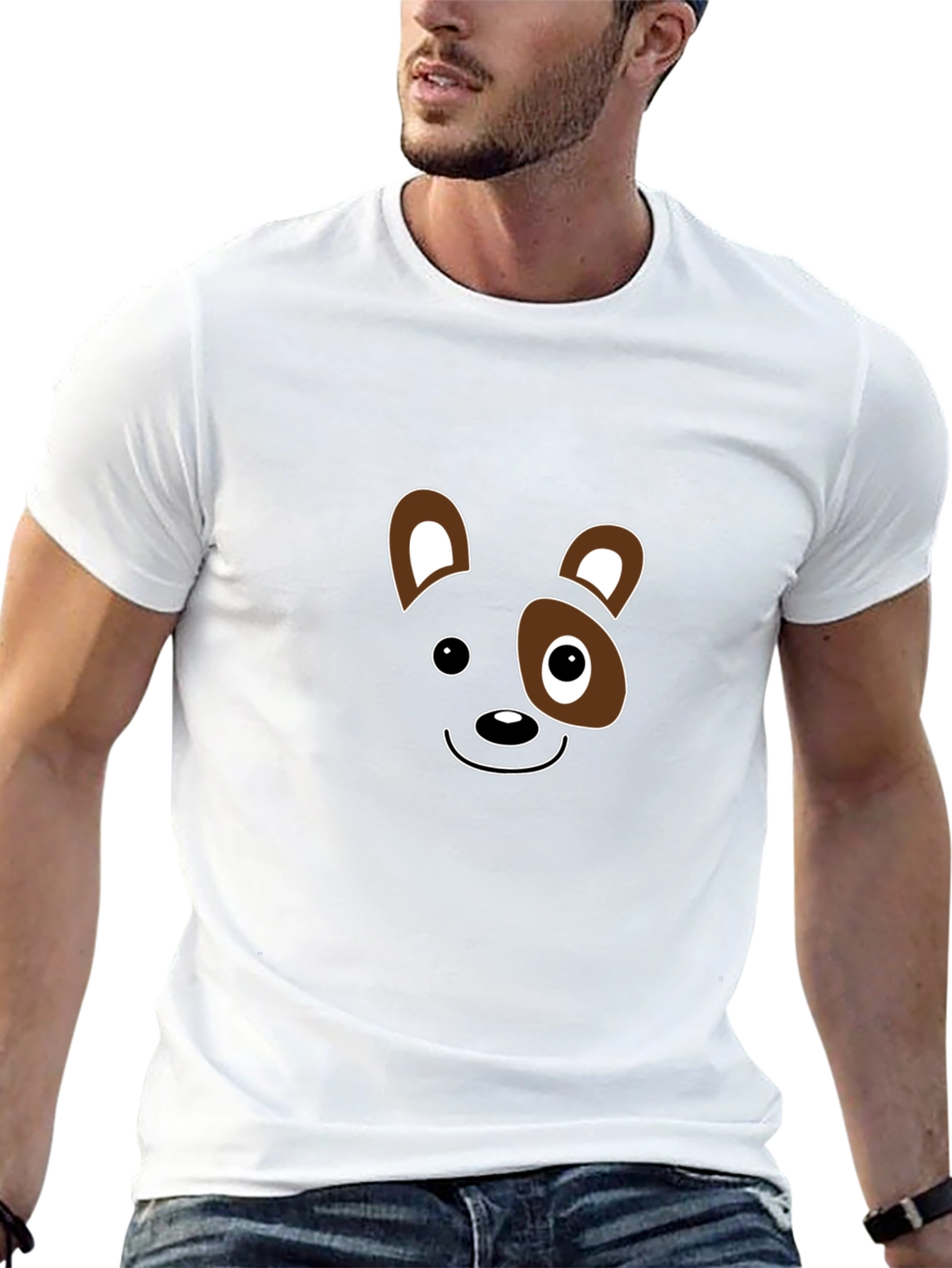 Cute Cartoon Animal Face Black T-Shirt