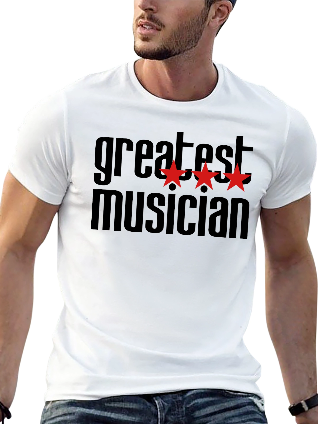 Greatest Musician Black T-Shirt with Red Stars