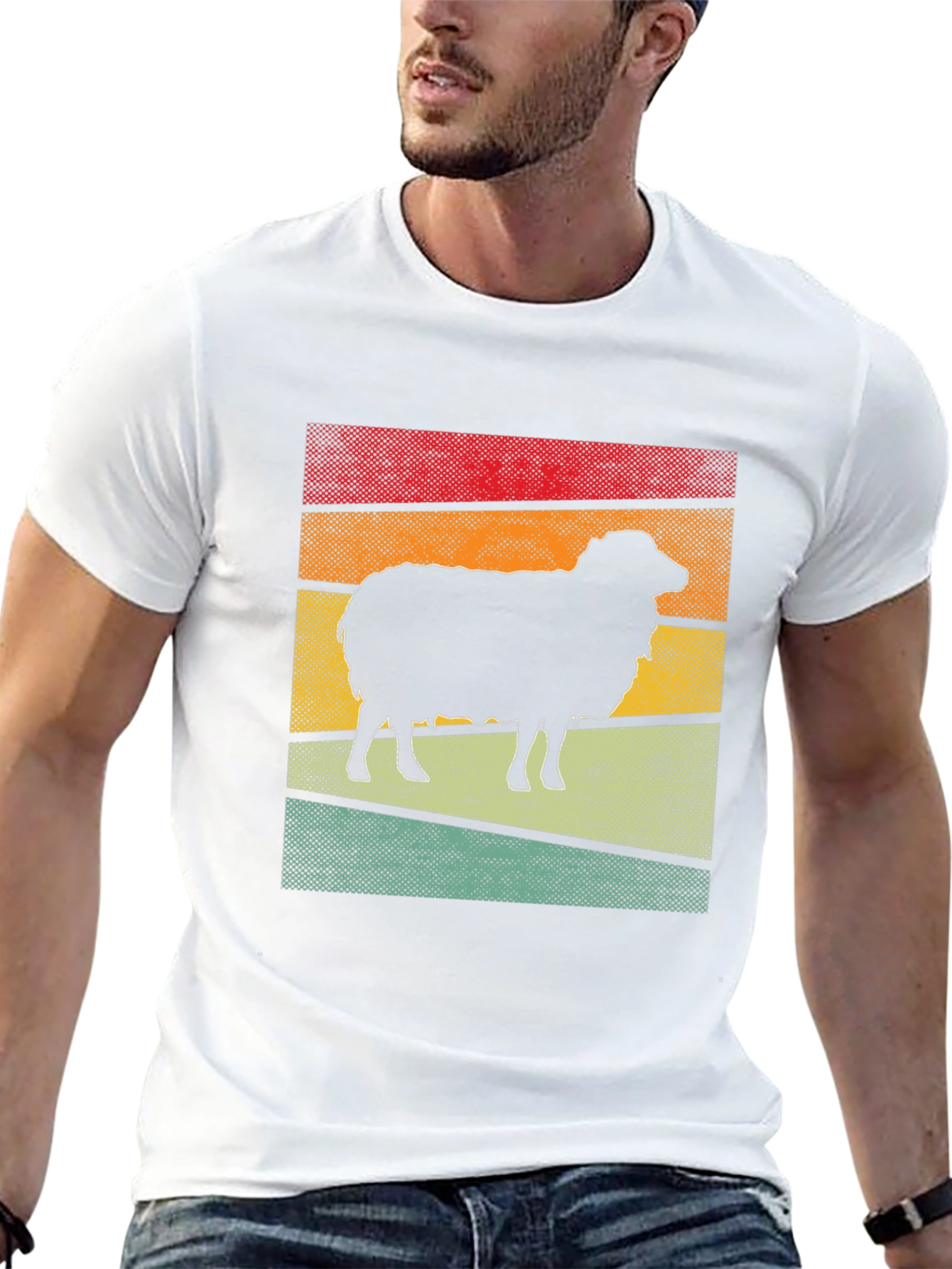 Retro Sheep Graphic Tee - Black Cotton T-Shirt