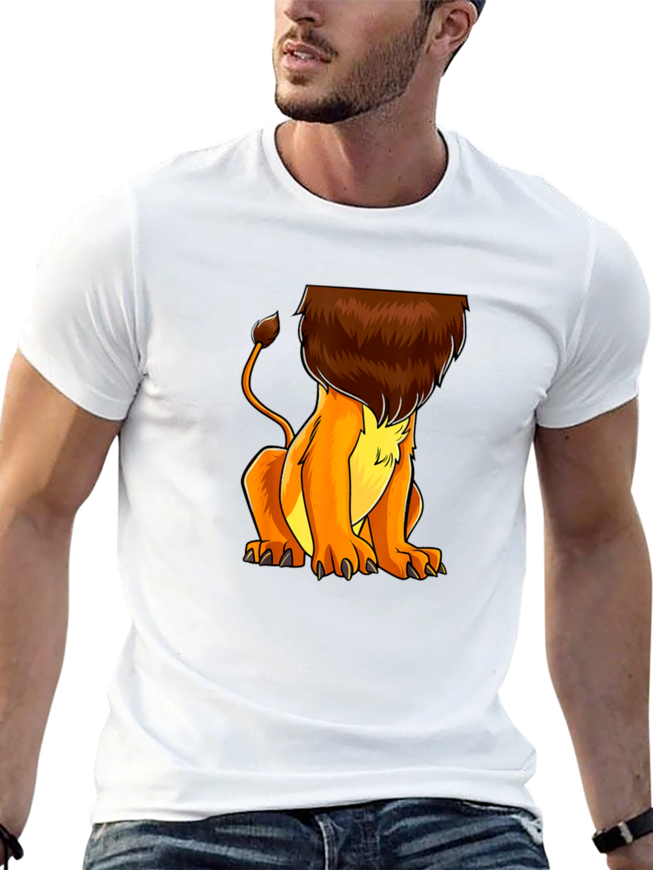 Lion Cartoon Graphic Print Black T-Shirt