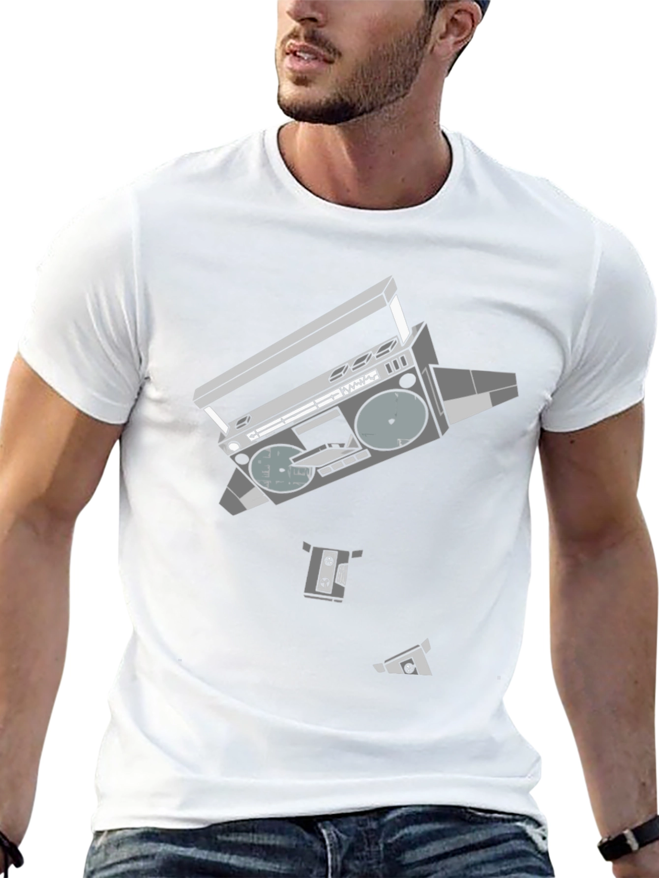 Retro Boombox Graphic T-Shirt - Black