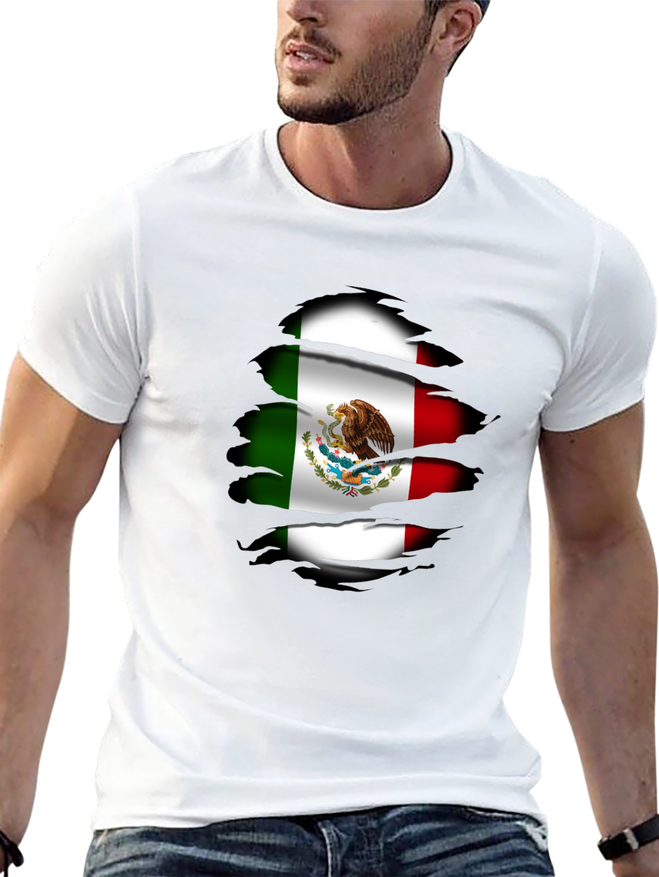 Mexican Flag T-Shirt Ripped Design