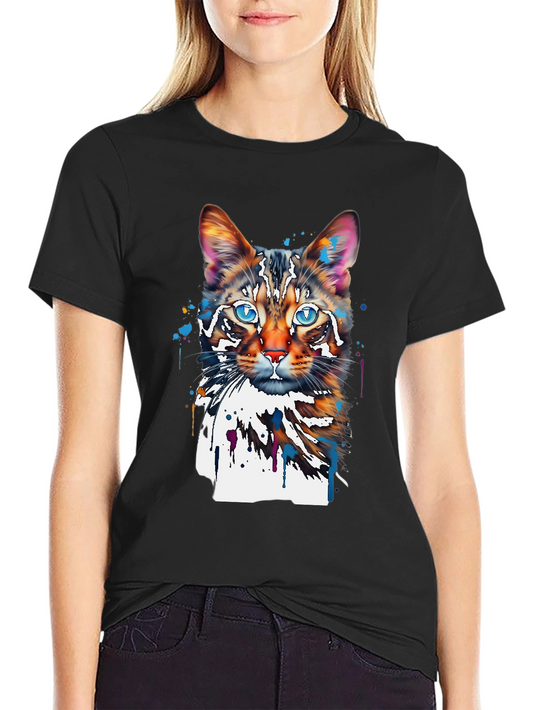 Watercolor Cat Graphic Tee - Unique Artistic Design