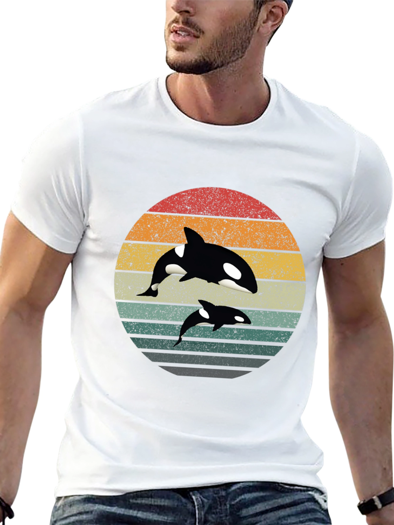 Retro Orca Whale Graphic Tee - Black