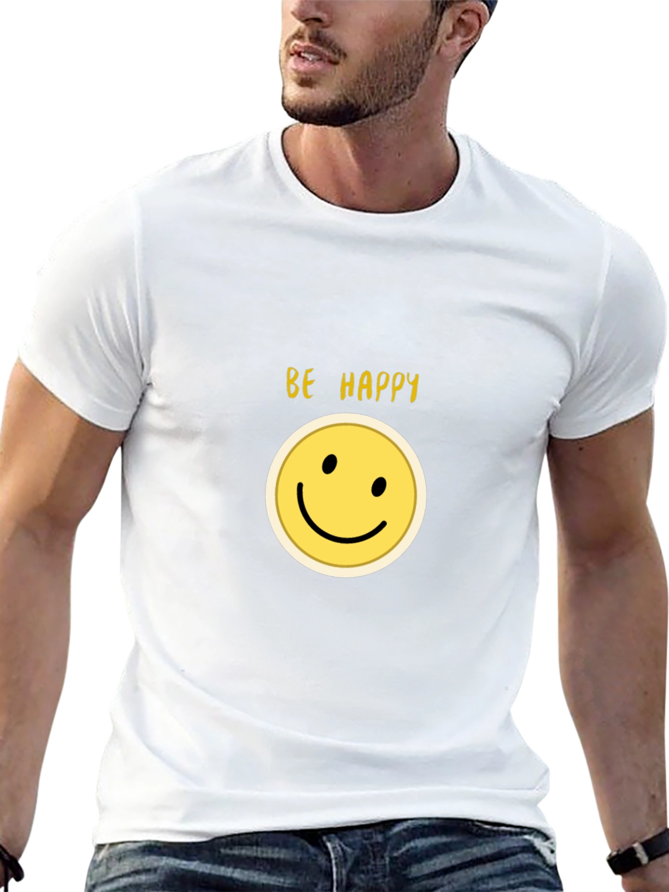 Be Happy Smiley Face Black T-Shirt