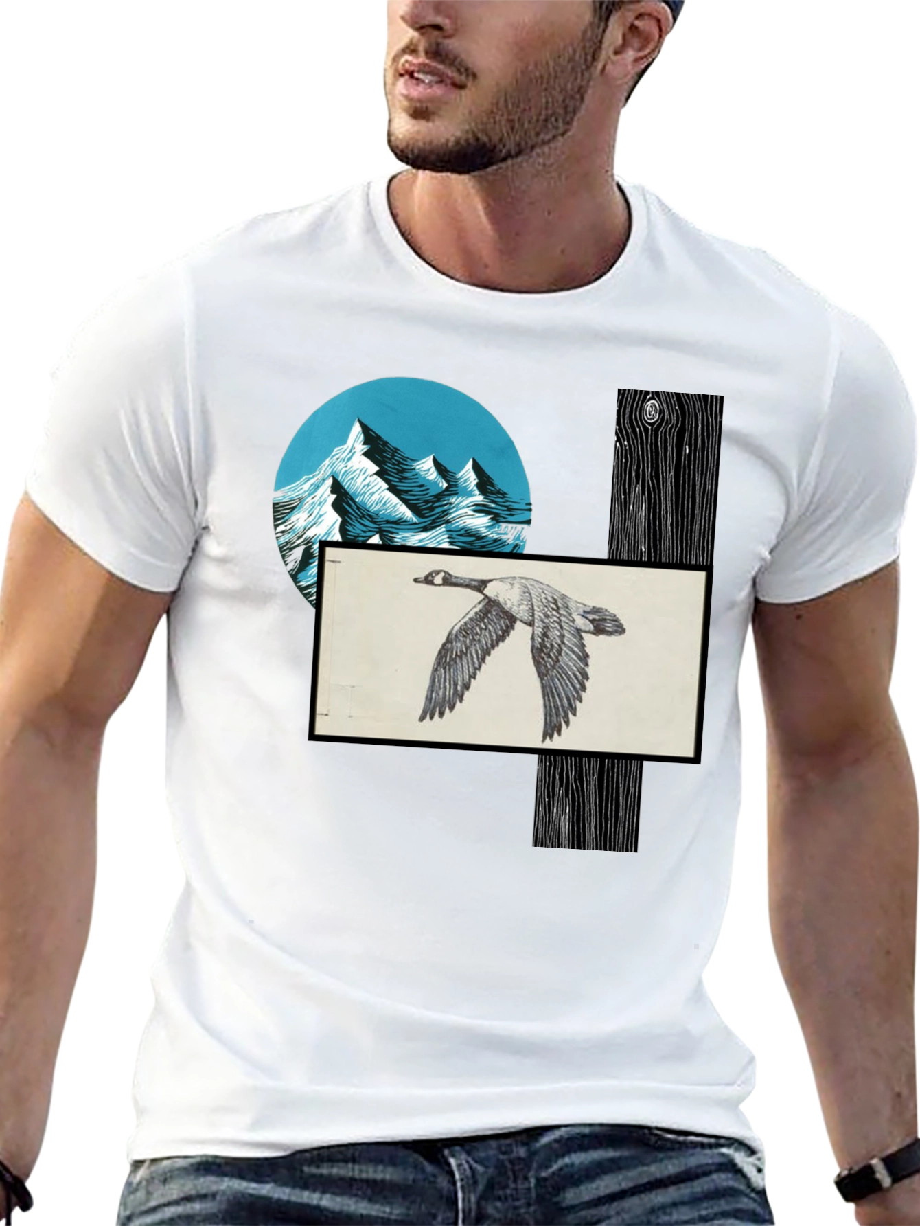Nature Scene Graphic Tee - Mountain Goose Woodgrain