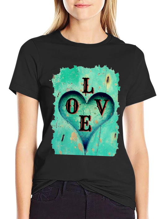 Love Heart Graphic Tee - Black Casual T-Shirt