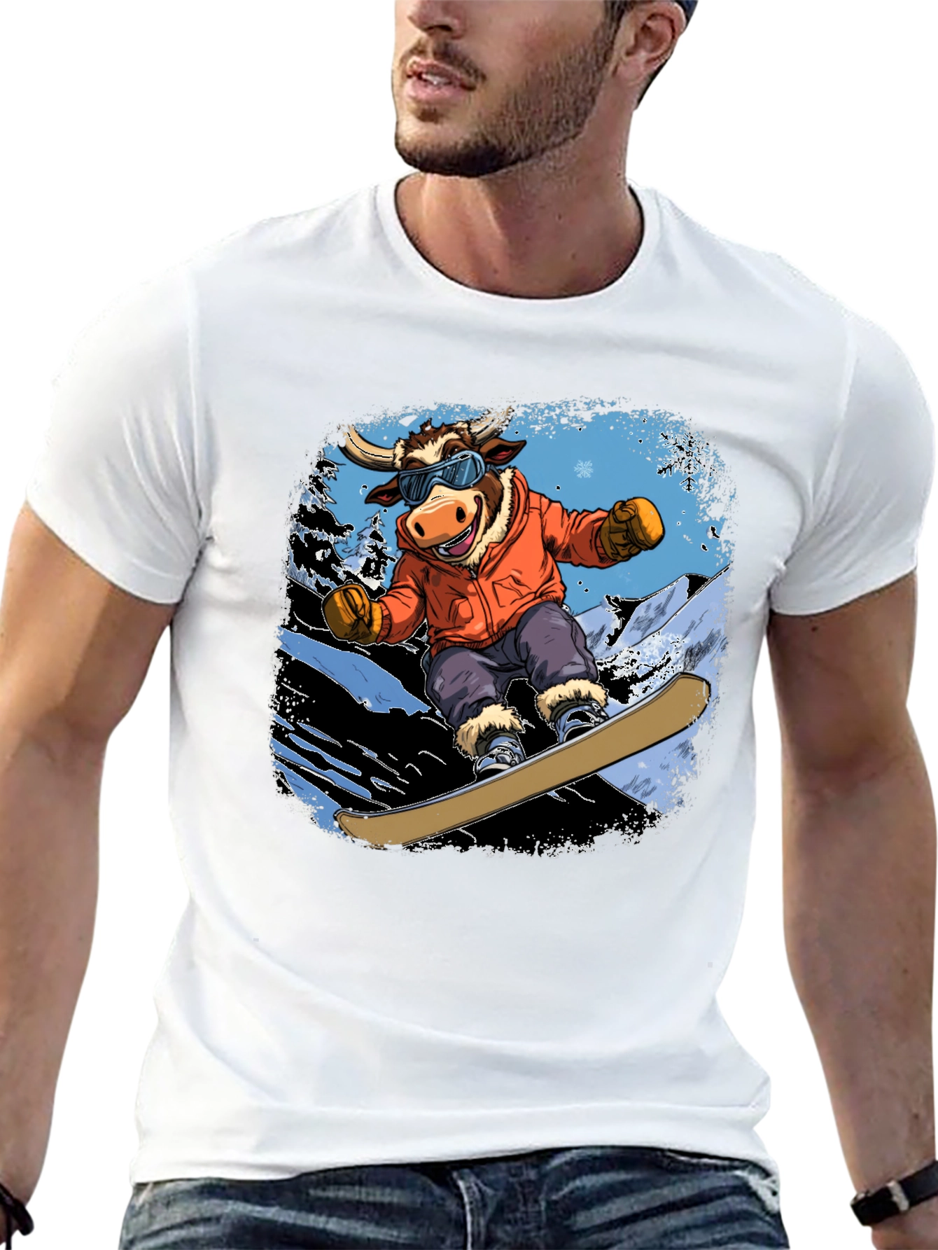 Snowboarding Bull Graphic Tee