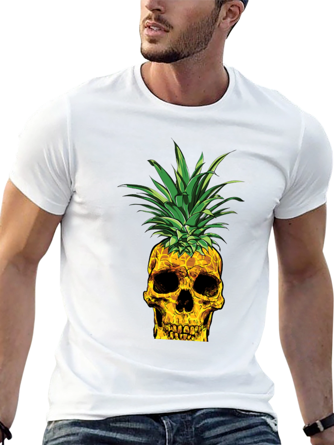 Skull Pineapple Graphic Tee - Black Cotton T-Shirt