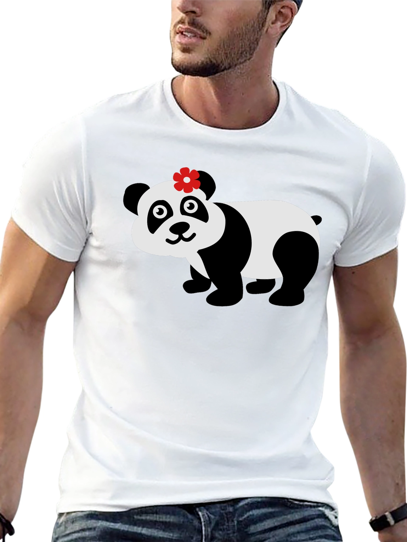 Cute Panda Bear Graphic Tee - Black Cotton T-Shirt