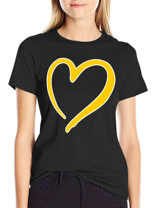 Black T-Shirt with Golden Heart Design