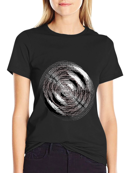 Abstract Circle Graphic Tee - Casual Black T-Shirt