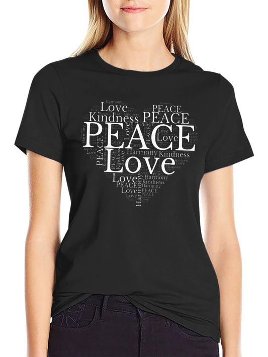 Peace & Love Heart T-Shirt - Black
