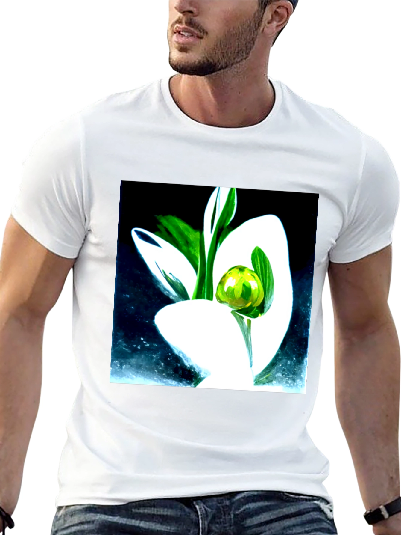 Modern Floral Graphic Tee - Artistic Black T-Shirt