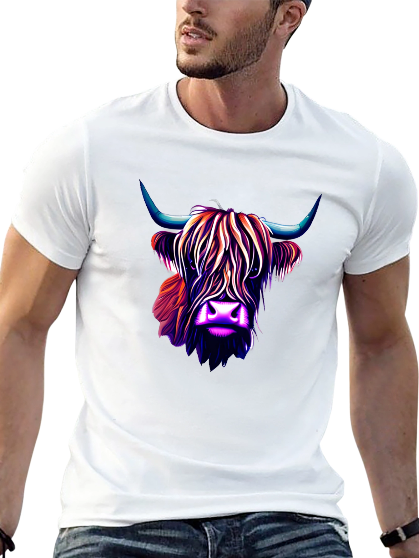 Highland Cow Graphic Tee - Stylish Mens Black T-Shirt