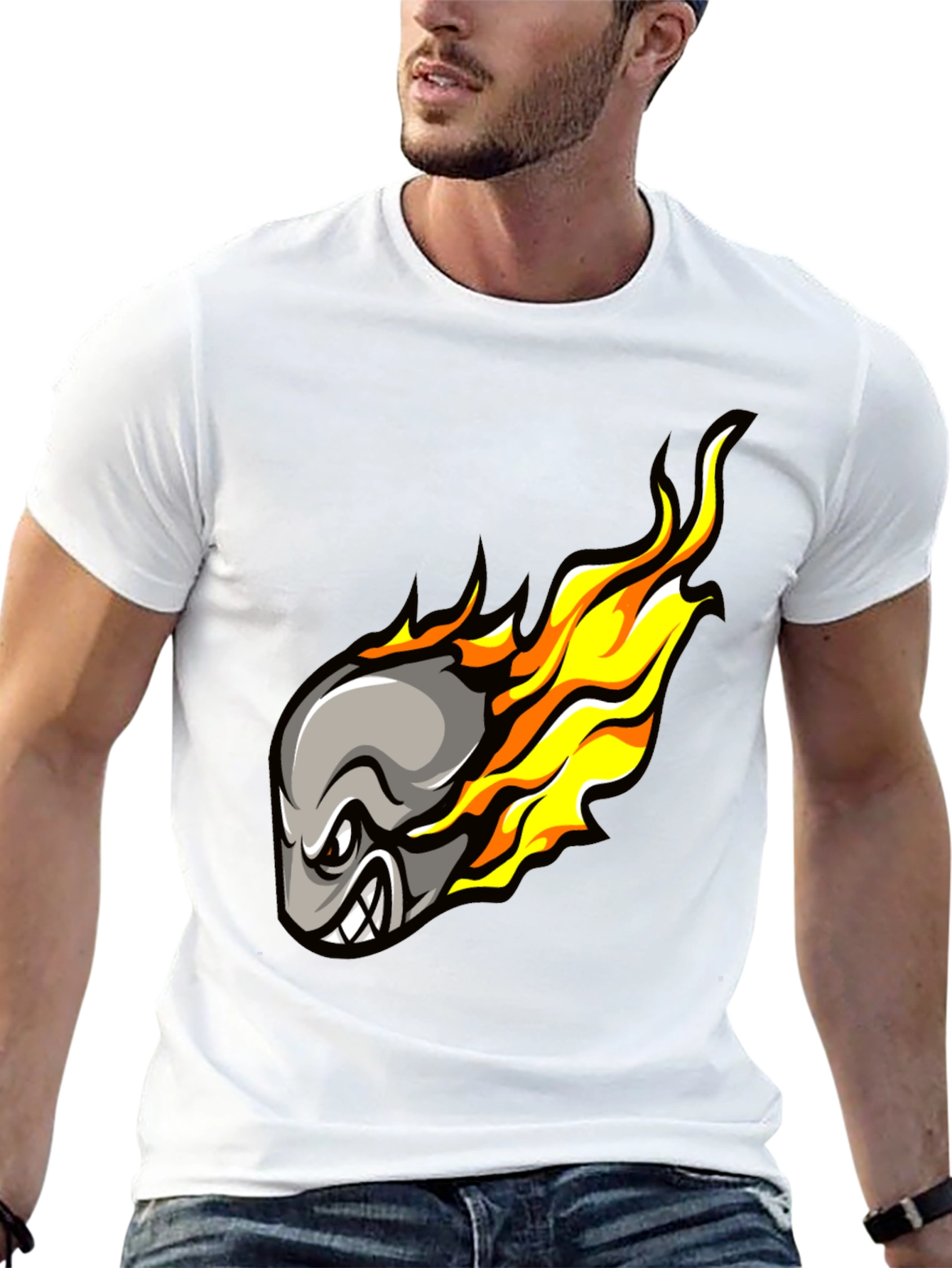 Fiery Meteor Cartoon Graphic Black T-Shirt