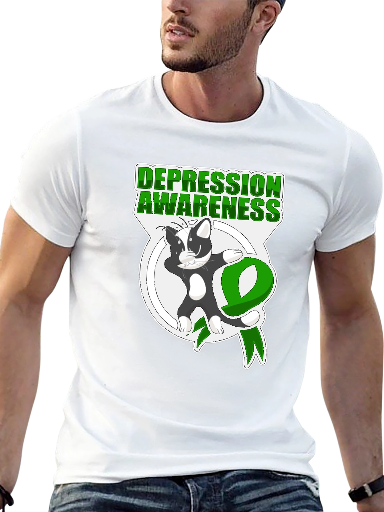 Depression Awareness T-Shirt: Cat Ribbon