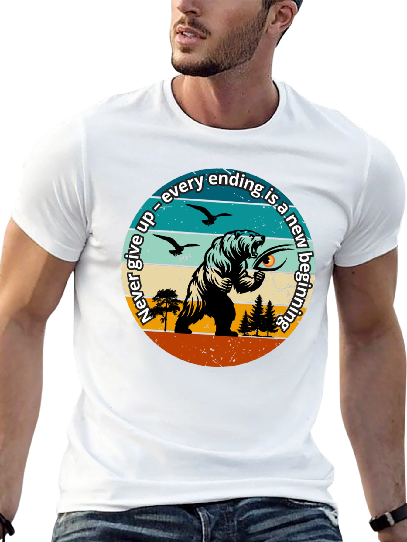 Motivational Bear Graphic T-Shirt: New Beginnings