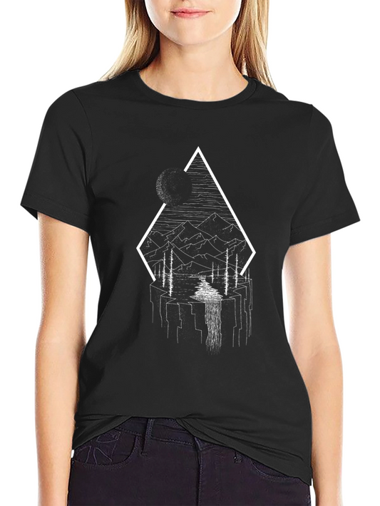 Abstract Mountain Landscape Graphic Tee - Black