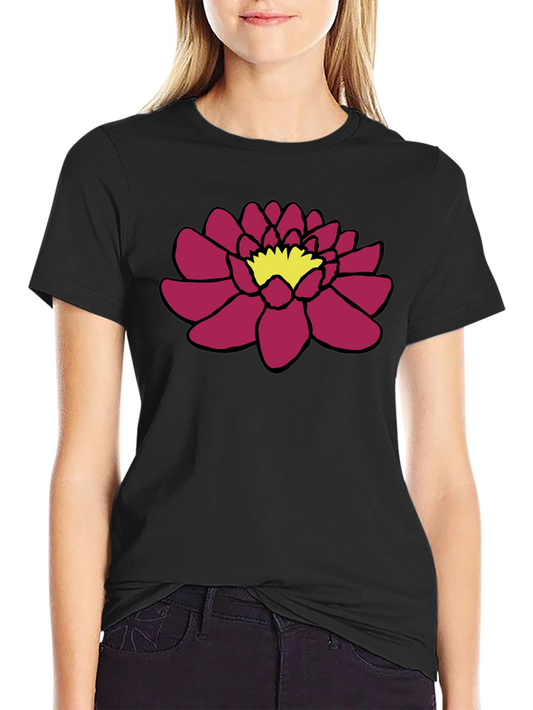 Black Tee with Floral Lotus Design