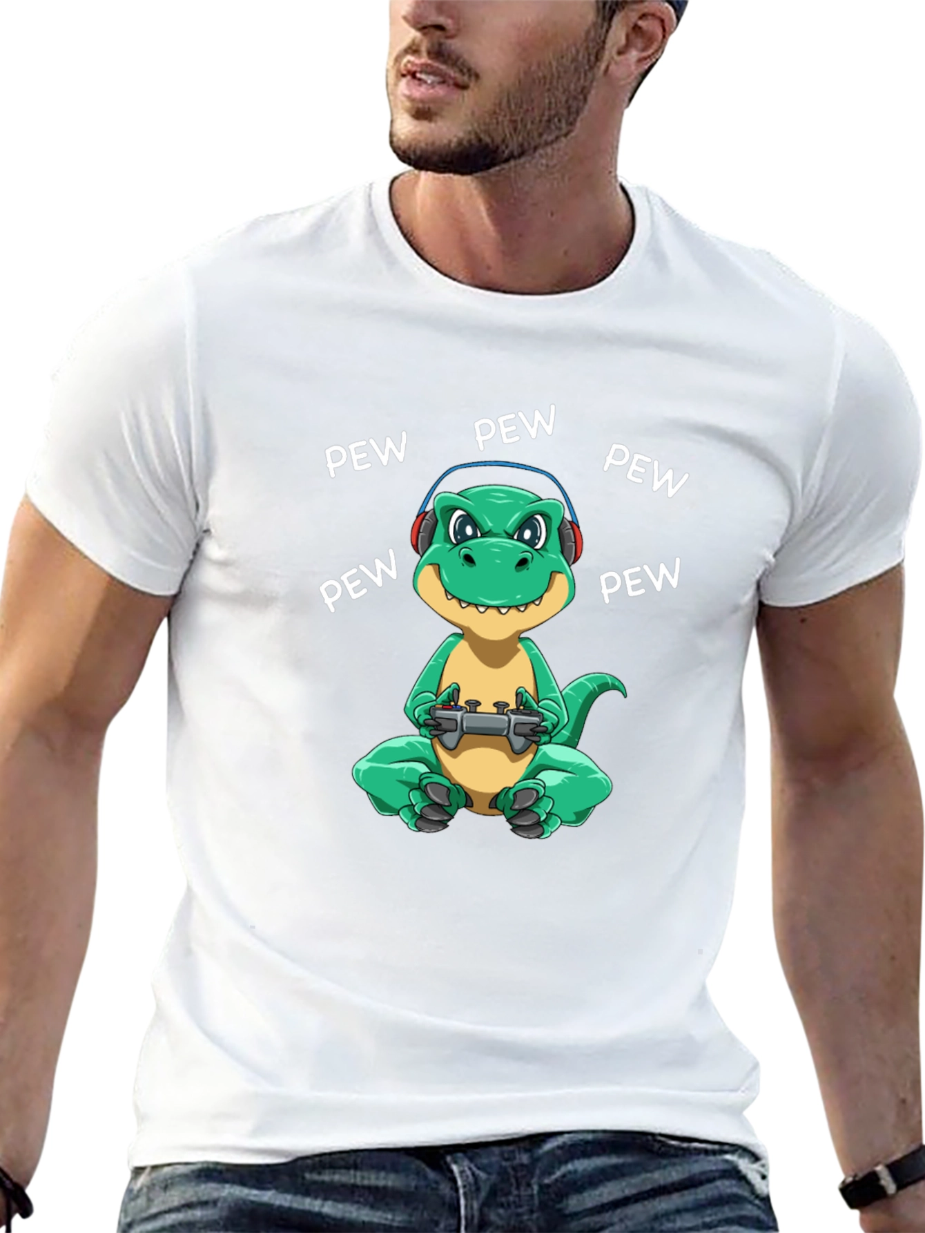 Gamer Dinosaur Graphic T-Shirt