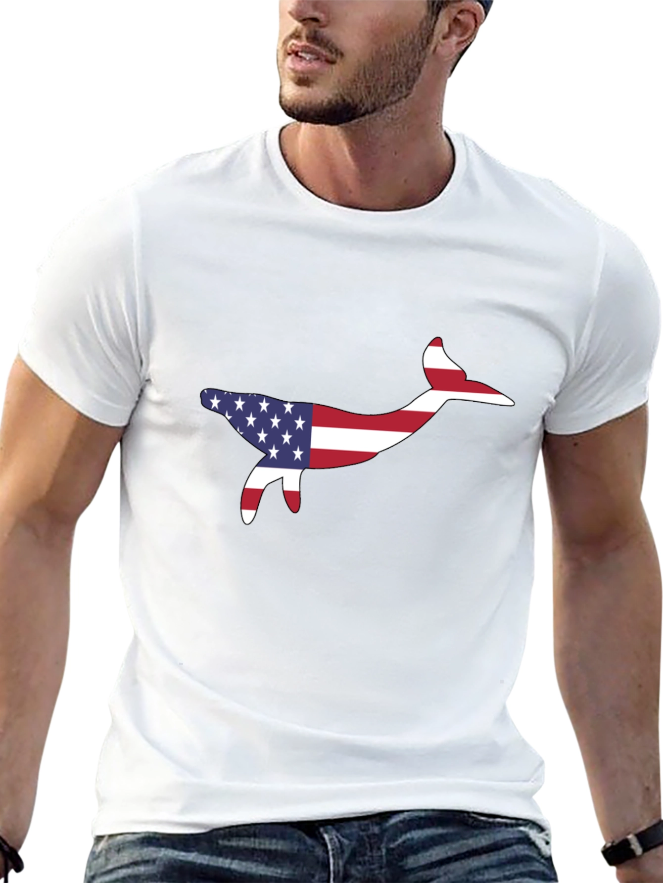 USA Flag Whale Graphic Tee - Patriotic Style