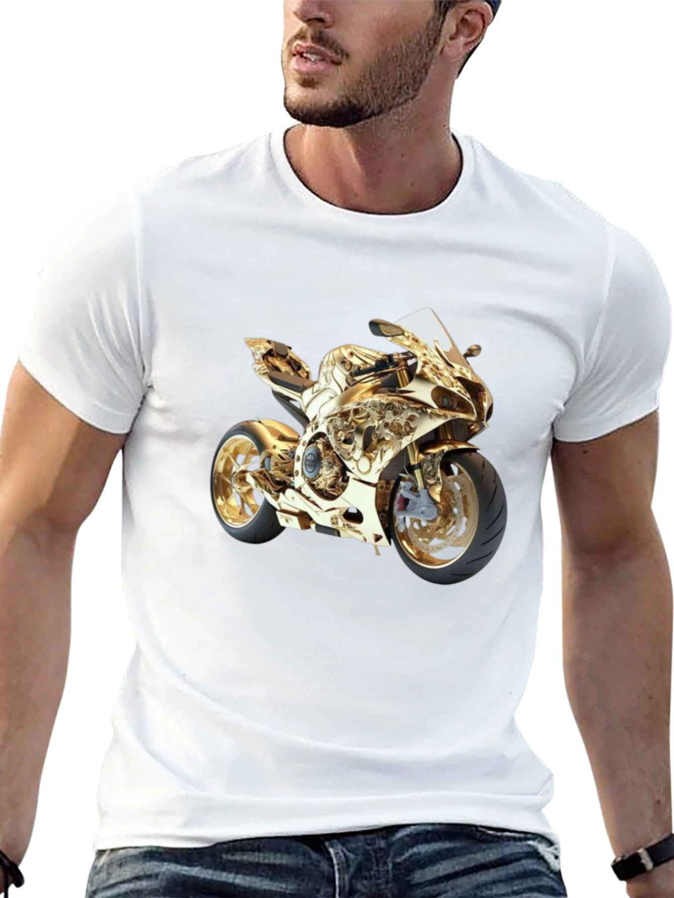 Gold Motorcycle Graphic Tee - Ride in Style