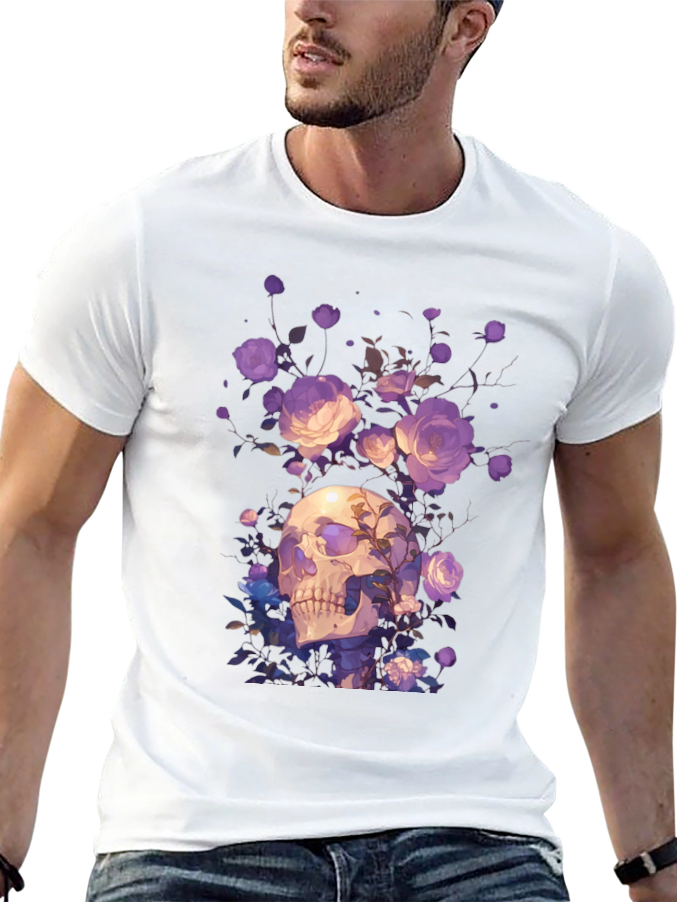Floral Skull Graphic T-Shirt - Artistic Design