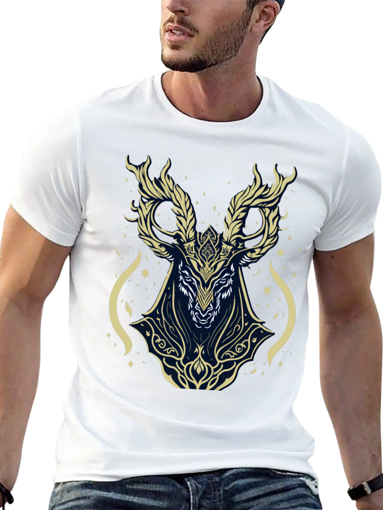 Mystic Deer Graphic Tee - Black Cotton Blend