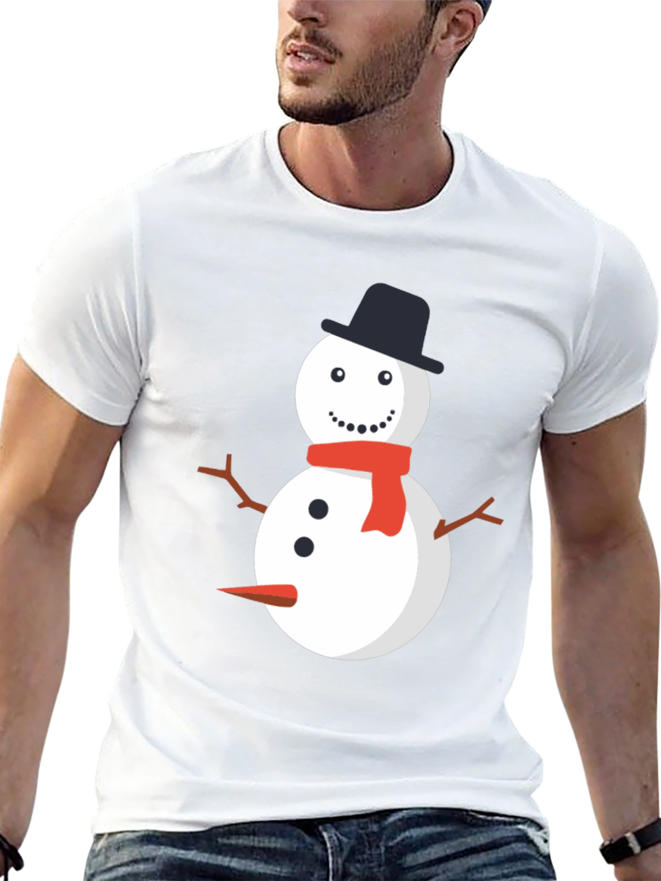 Snowman Graphic Tee - Black Cotton Holiday Shirt