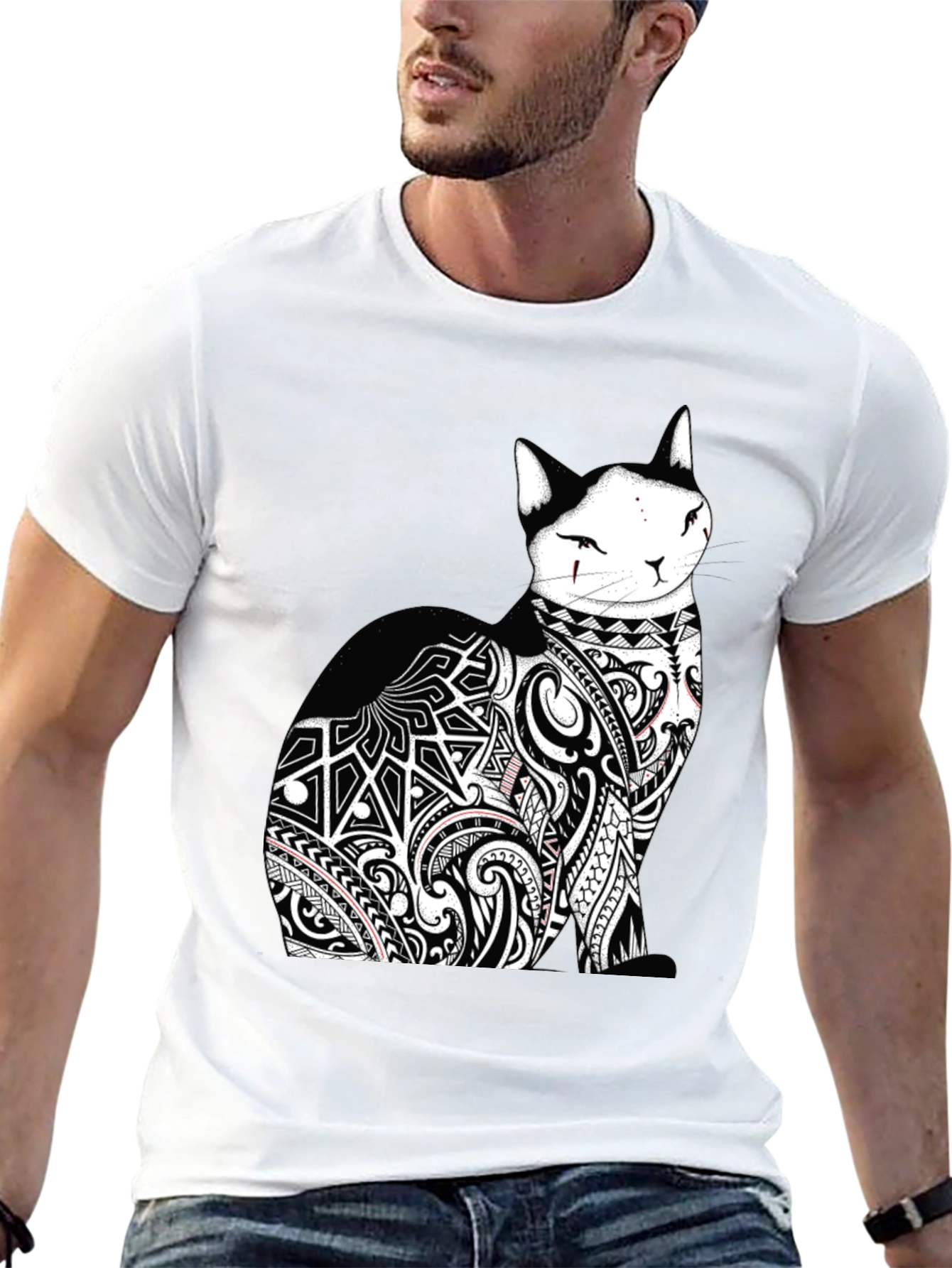 Tribal Tattoo Cat Black T-Shirt
