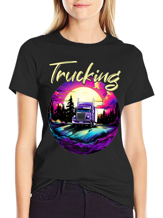 Trucking T-Shirt Black Cotton Graphic Tee