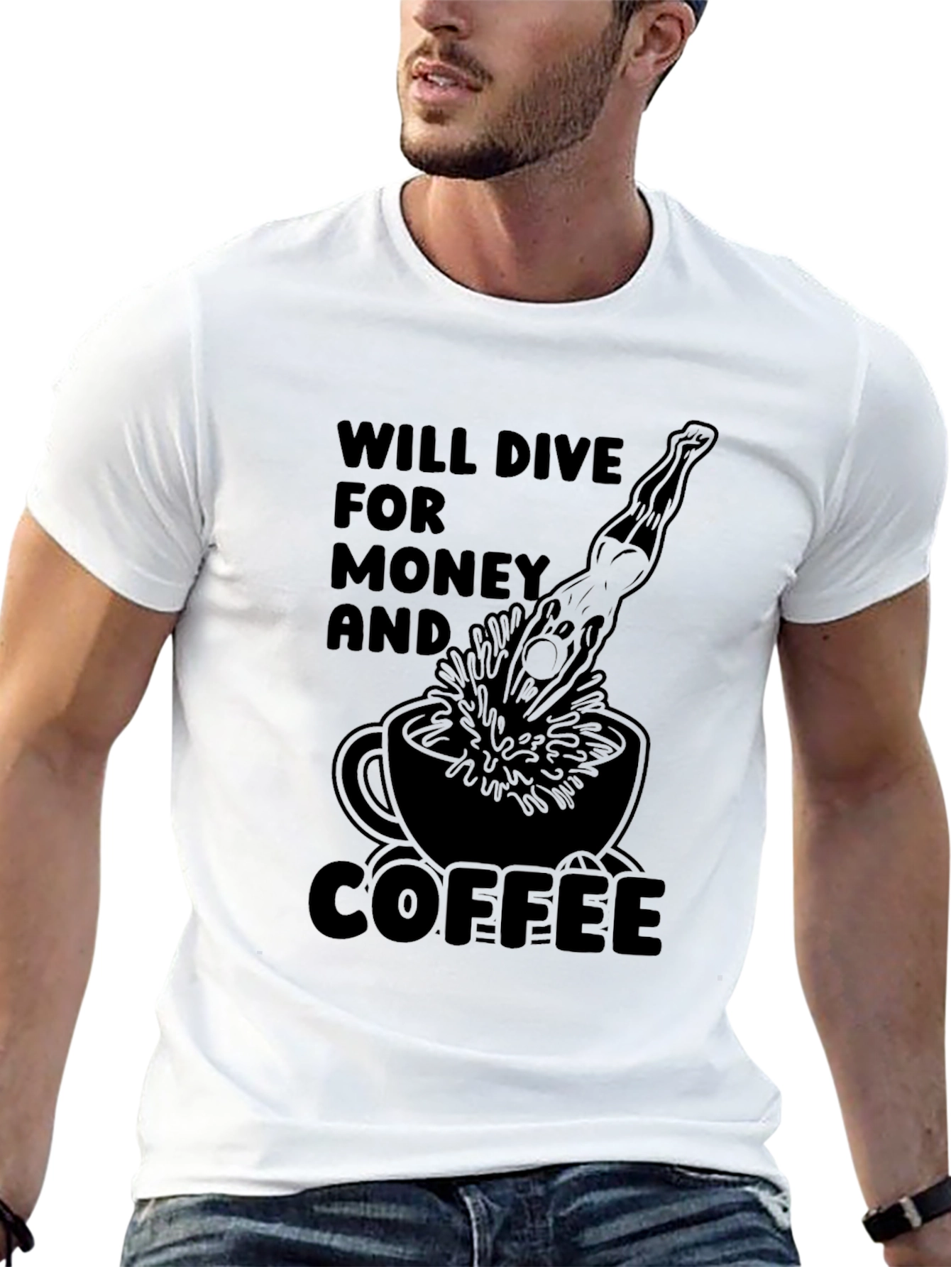 Diver for Money & Coffee Black T-Shirt