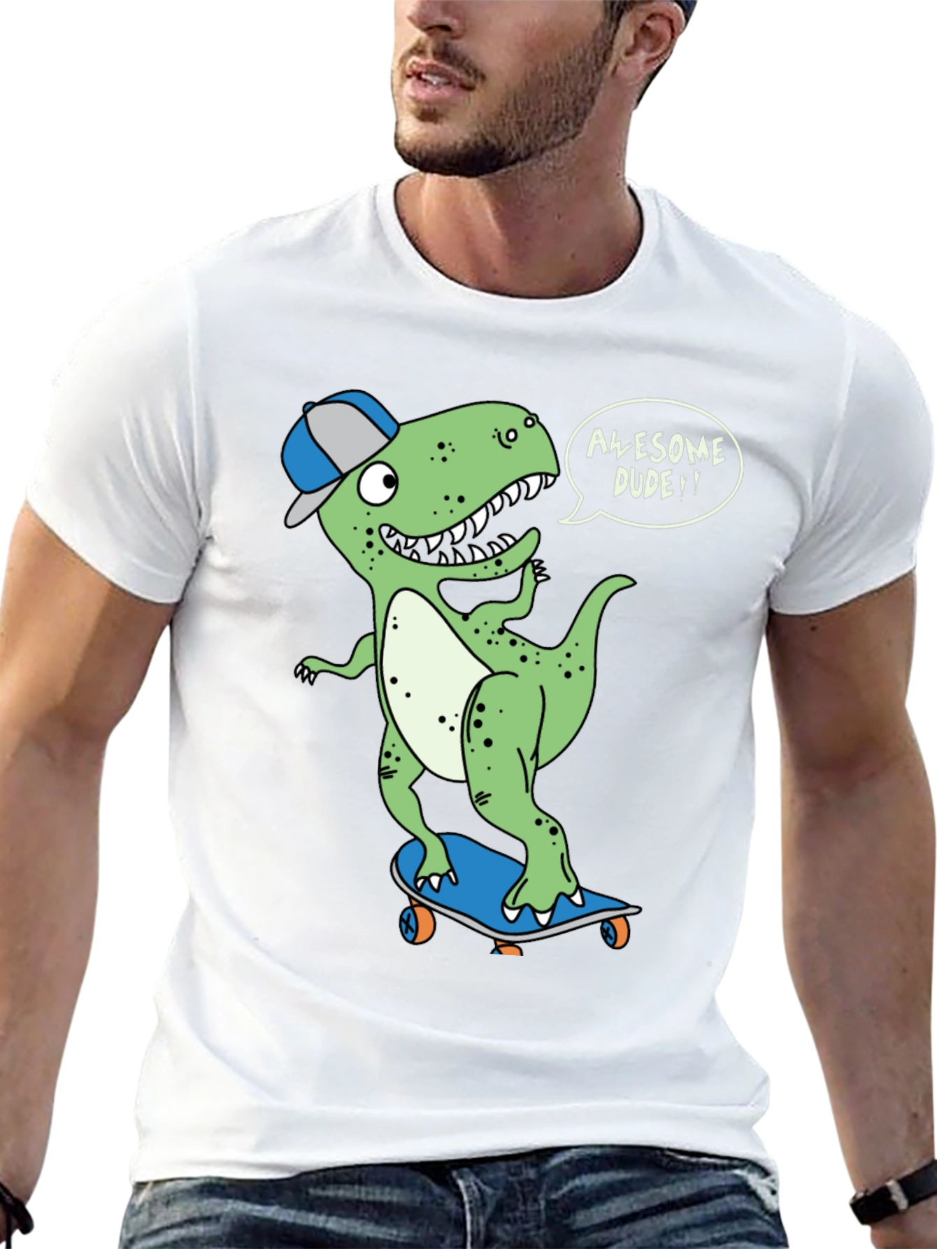 Dino Dude T-Shirt - Awesome Skateboarder Tee