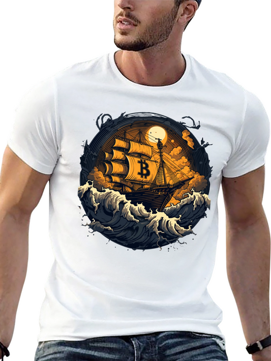 Bitcoin Pirate Ship Graphic Tee - Black