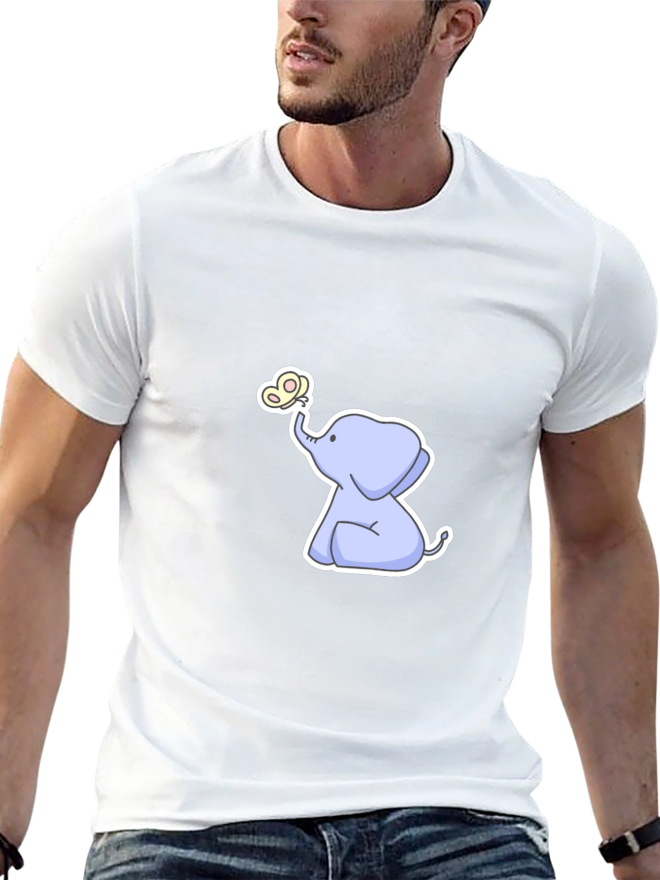 Cute Elephant & Butterfly Graphic Black T-Shirt