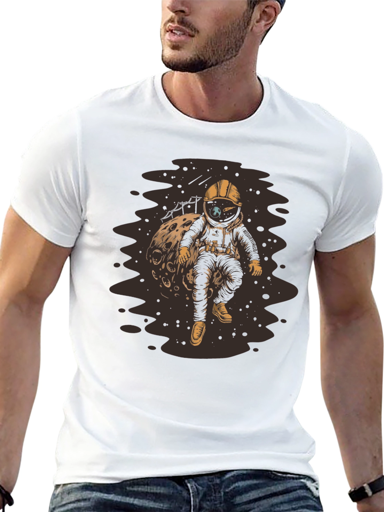 Astronaut on Moon Black T-Shirt